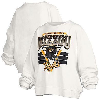 Women's Pressbox White Missouri Tigers Oversized Janice Retro Waist-Length Pullover Sweatshirt