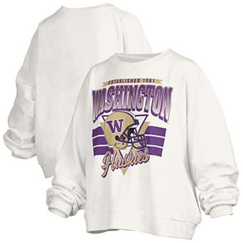 Women's Pressbox White Washington Huskies Oversized Janice Retro Waist-Length Pullover Sweatshirt