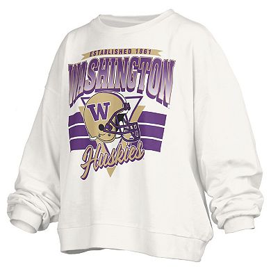 Women's Pressbox White Washington Huskies Oversized Janice Retro Waist-Length Pullover Sweatshirt