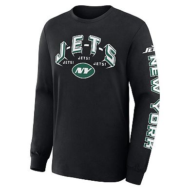 Men's Fanatics Black New York Jets Hometown Sweep Legacy Long Sleeve T-Shirt