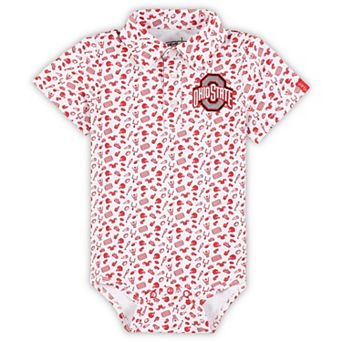Infant Garb White/Scarlet Ohio State Buckeyes Tom Allover Print Performance Polo Bodysuit