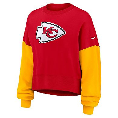 Women's Nike Red Kansas City Chiefs Oversized Color-Block Pullover Sweatshirt