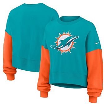 Women's Nike Aqua Miami Dolphins Oversized Color-Block Pullover Sweatshirt