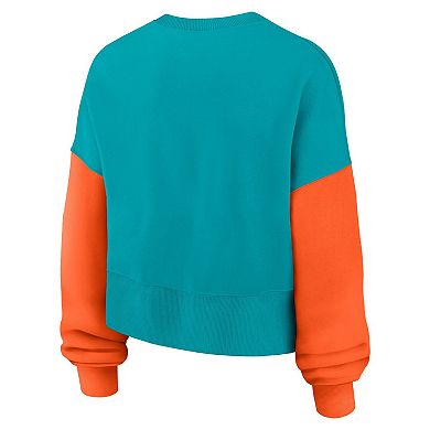 Women's Nike Aqua Miami Dolphins Oversized Color-Block Pullover Sweatshirt