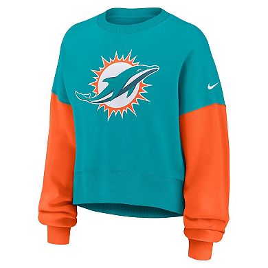 Women's Nike Aqua Miami Dolphins Oversized Color-Block Pullover Sweatshirt