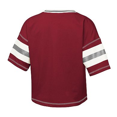 Girls Youth Outerstuff Crimson Oklahoma Sooners Gridiron Jersey V-Neck T-Shirt