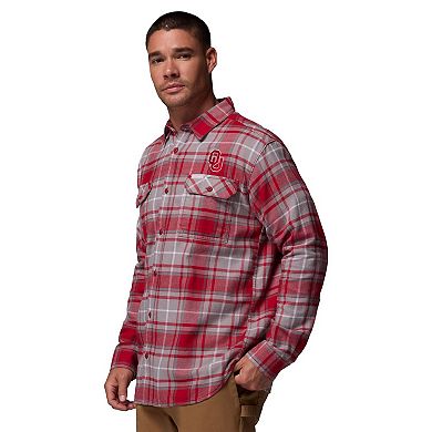 Men's Columbia Crimson Oklahoma Sooners Flare Gun Omni-Wick Flannel Long Sleeve Button-Up Shirt