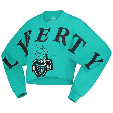 Women's Spirit Jersey Mint New York Liberty Jumbo Print Oversized Cropped Long-Sleeve T-Shirt