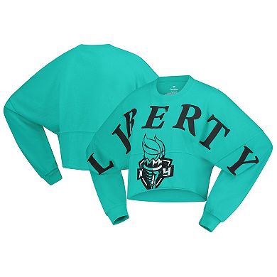 Women's Spirit Jersey Mint New York Liberty Jumbo Print Oversized Cropped Long-Sleeve T-Shirt