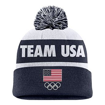 Youth Nike Navy Team USA Peak Cuffed Knit Hat with Pom