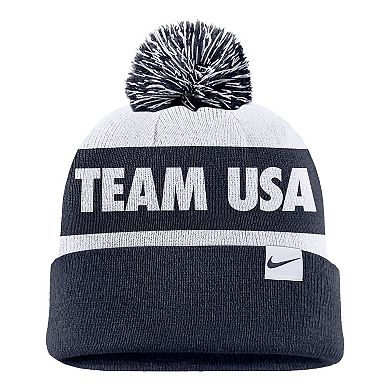 Youth Nike Navy Team USA Peak Cuffed Knit Hat with Pom