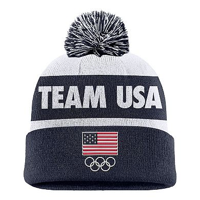 Youth Nike Navy Team USA Peak Cuffed Knit Hat with Pom