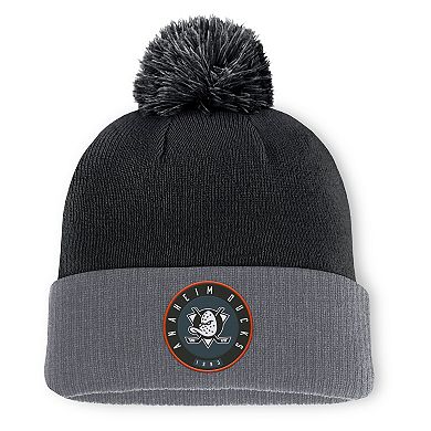Men's Fanatics Black Anaheim Ducks Aspyn Cuffed Knit Hat with Pom