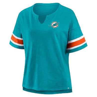 Women's Fanatics Aqua Miami Dolphins Plus Size Redzone Notch Neck T-Shirt