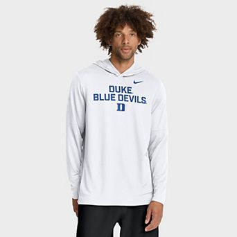 Men's Nike White Duke Blue Devils 2025 Sideline Performance Long Sleeve Hoodie T-Shirt