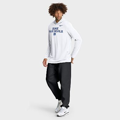 Men's Nike White Duke Blue Devils 2025 Sideline Performance Long Sleeve Hoodie T-Shirt