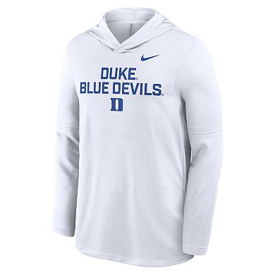 Men's Nike White Duke Blue Devils 2025 Sideline Performance Long Sleeve Hoodie T-Shirt
