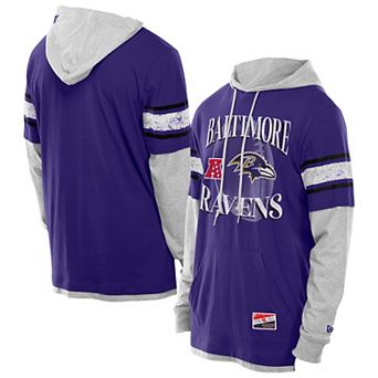 Men's New Era Purple Baltimore Ravens Twofer Layered Long Sleeve Hoodie T-Shirt