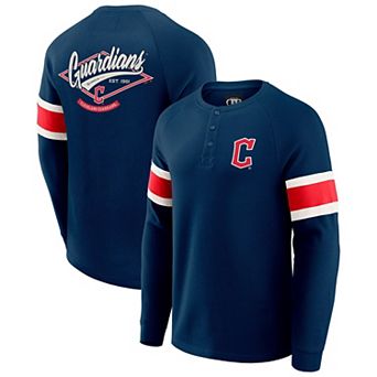 Men's Darius Rucker Collection by Fanatics Navy Cleveland Guardians Waffle-Knit Raglan Long Sleeve Henley T-Shirt