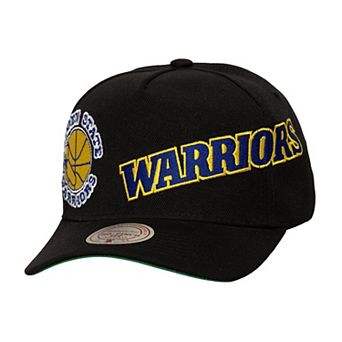 Men's Mitchell & Ness Black Golden State Warriors Busted Logo Wordmark Wrap-Around Pro Pinch Adjustable Hat