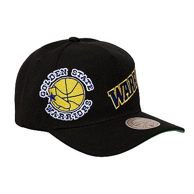 Men's Mitchell & Ness Black Golden State Warriors Busted Logo Wordmark Wrap-Around Pro Pinch Adjustable Hat