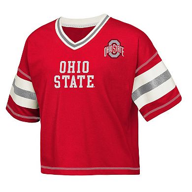 Girls Youth Outerstuff Scarlet Ohio State Buckeyes Gridiron Jersey V-Neck T-Shirt