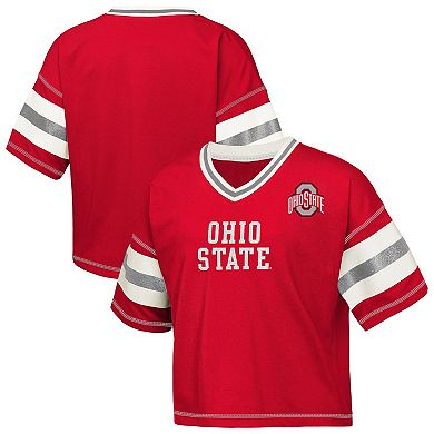 Girls Youth Outerstuff Scarlet Ohio State Buckeyes Gridiron Jersey V-Neck T-Shirt