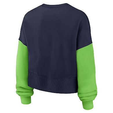 Women's Nike College Navy Seattle Seahawks Oversized Color-Block Pullover Sweatshirt