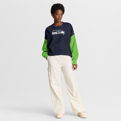 Women's Nike College Navy Seattle Seahawks Oversized Color-Block Pullover Sweatshirt