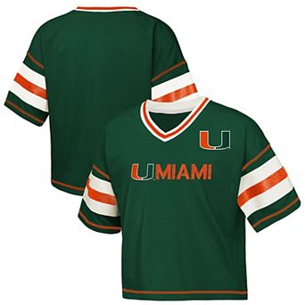 Girls Youth Outerstuff Green Miami Hurricanes Gridiron Jersey V-Neck T-Shirt