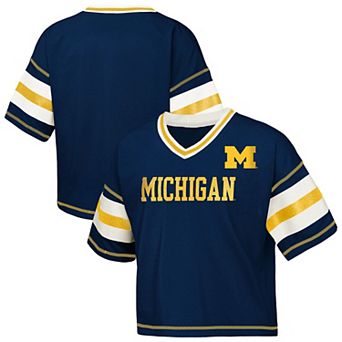 Girls Youth Outerstuff Navy Michigan Wolverines Gridiron Jersey V-Neck T-Shirt