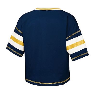 Girls Youth Outerstuff Navy Michigan Wolverines Gridiron Jersey V-Neck T-Shirt
