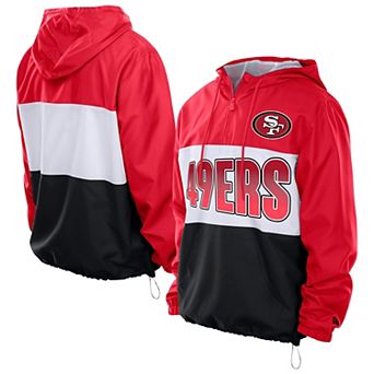 Men's New Era Scarlet San Francisco 49ers Ripstop Quarter-Zip Hooded Windbreaker