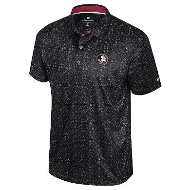 Men's Colosseum Black Florida State Seminoles Football Print Polo