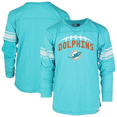 Youth Wes & Willy Aqua Miami Dolphins Football Long Sleeve T-Shirt