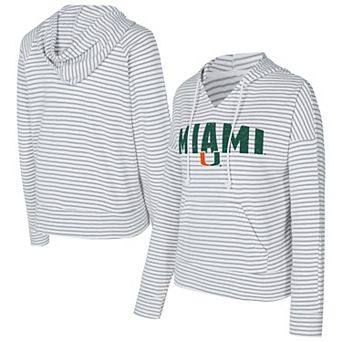 Men's Concepts Sport White/Gray Miami Hurricanes French Terry Striped V-Neck Pullover Hoodie