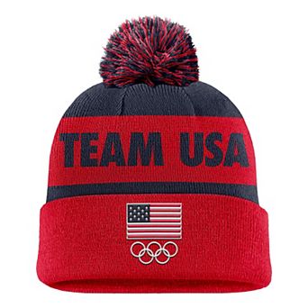 Youth Nike Red Team USA Peak Cuffed Knit Hat with Pom