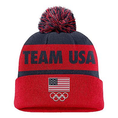 Youth Nike Red Team USA Peak Cuffed Knit Hat with Pom