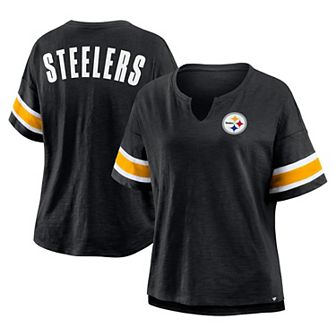 Women's Fanatics Black Pittsburgh Steelers Plus Size Redzone Notch Neck T-Shirt