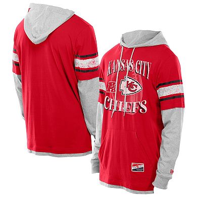 Men's New Era Red Kansas City Chiefs Twofer Layered Long Sleeve Hoodie T-Shirt