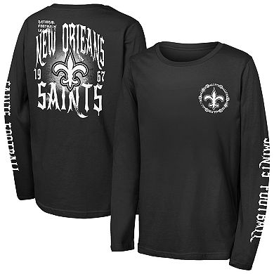 Youth Outerstuff Black New Orleans Saints Rumble Long Sleeve T-Shirt