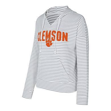 Men's Concepts Sport White/Gray Clemson Tigers French Terry Striped V-Neck Pullover Hoodie