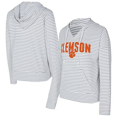 Men's Concepts Sport White/Gray Clemson Tigers French Terry Striped V-Neck Pullover Hoodie