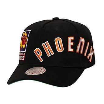 Men's Mitchell & Ness Black Phoenix Suns Busted Logo Wordmark Wrap-Around Pro Pinch Adjustable Hat