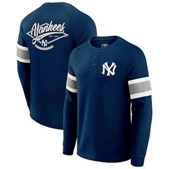 Men's Darius Rucker Collection by Fanatics Navy New York Yankees Waffle-Knit Raglan Long Sleeve Henley T-Shirt