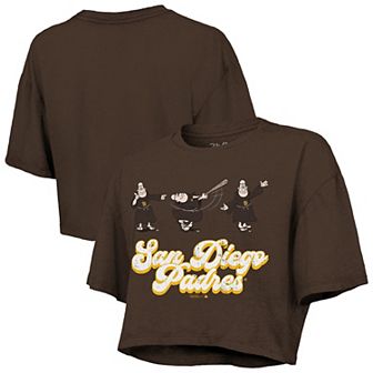 Women's Majestic Threads Brown San Diego Padres Boxy Crop T-Shirt