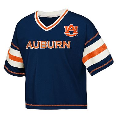 Girls Youth Navy Auburn Tigers Grid Iron V-Neck T-Shirt