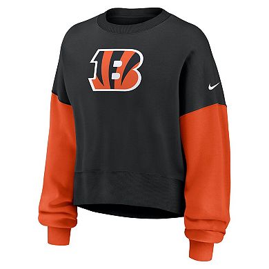 Women's Nike Black Cincinnati Bengals Oversized Color-Block Pullover Sweatshirt