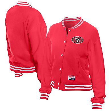 Women's New Era Scarlet San Francisco 49ers Throwback Fleece Full-Snap Jacket
