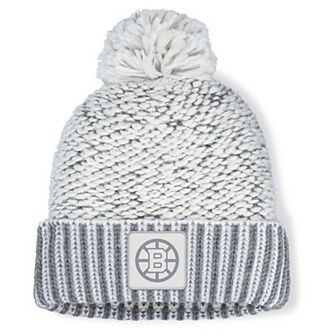 Women's Fanatics White/Gray Boston Bruins Fundamental Mist Cuffed Knit Hat with Pom